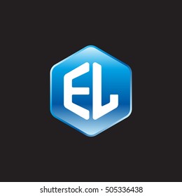 Initial letters EL rounded hexagon shape blue modern logo