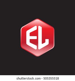 Initial letters EL rounded hexagon shape red modern logo