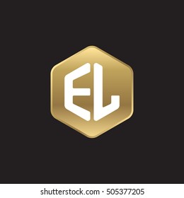 Initial letters EL rounded hexagon shape gold modern logo