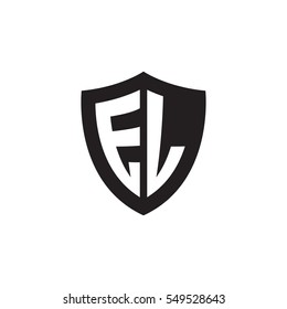 Initial letters EL shield shape black monogram logo