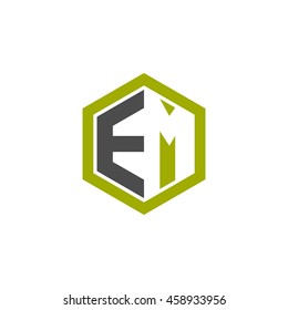 Initial letters EM negative space hexagon shape logo green