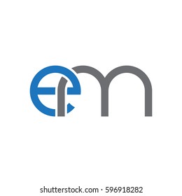 Initial letters em, round linked chain shape lowercase logo modern design blue gray