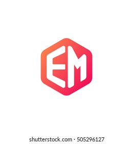 Initial letters EM rounded hexagon shape red orange simple modern logo