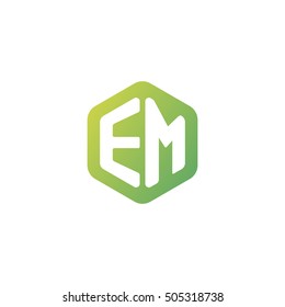 Initial letters EM rounded hexagon shape green simple modern logo