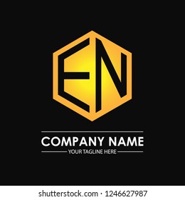 Initial letters EN hexagon shape logo design black gold