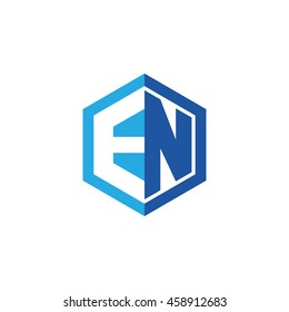 Initial letters EN negative space hexagon shape logo blue