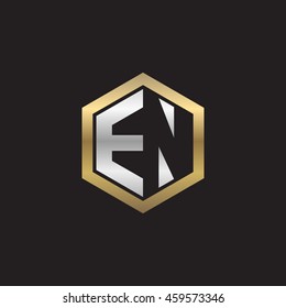 Initial letters EN negative space hexagon shape logo silver gold