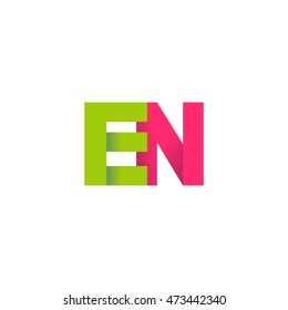 Initial letters EN overlapping fold logo green magenta