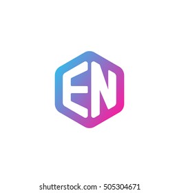 Initial letters EN rounded hexagon shape blue pink purple simple modern logo
