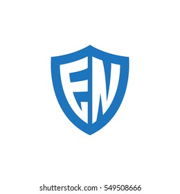 Initial letters EN shield shape blue simple logo