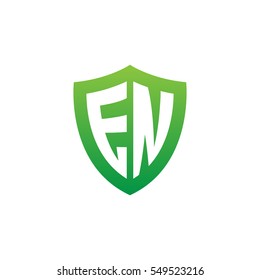 Initial letters EN shield shape green simple logo