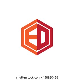 Initial letters EO hexagon shape logo red orange