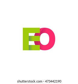 Initial letters EO overlapping fold logo green magenta