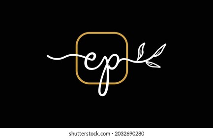 Initial letters EP and PE handwriting floral boho botanical monogram logo vector icon minimalist design symbol
