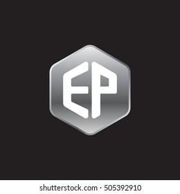 Initial letters EP rounded hexagon shape silver modern logo