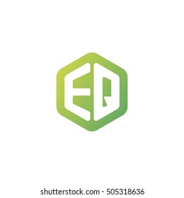 Initial letters EQ rounded hexagon shape green simple modern logo