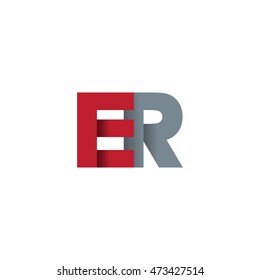 Initial letters ER overlapping fold logo red gray