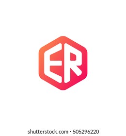 Initial letters ER rounded hexagon shape red orange simple modern logo