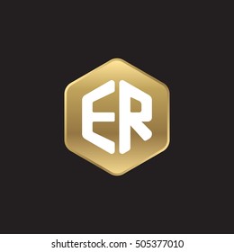 Initial letters ER rounded hexagon shape gold modern logo