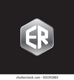 Initial letters ER rounded hexagon shape silver modern logo