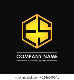 Initial letters ES hexagon shape logo design black gold