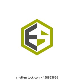 Initial letters ES negative space hexagon shape logo green