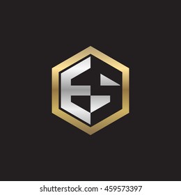 Initial letters ES negative space hexagon shape logo silver gold