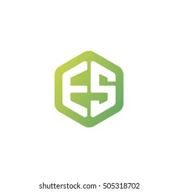 Initial letters ES rounded hexagon shape green simple modern logo