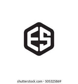 Initial letters ES rounded hexagon shape monogram black simple modern logo