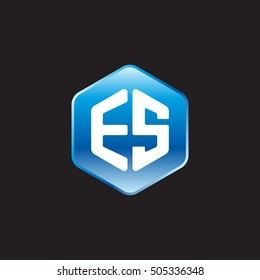 Initial letters ES rounded hexagon shape blue modern logo
