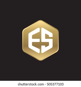 Initial letters ES rounded hexagon shape gold modern logo