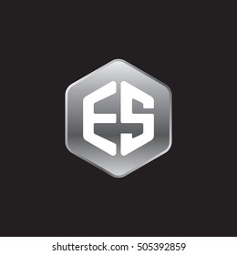 Initial letters ES rounded hexagon shape silver modern logo