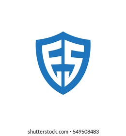 Initial letters ES shield shape blue simple logo