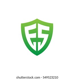 Initial letters ES shield shape green simple logo