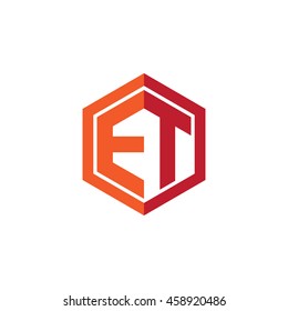 Initial letters ET hexagon shape logo red orange