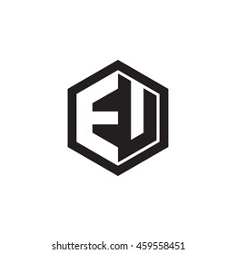 Initial letters EU negative space hexagon shape monogram logo