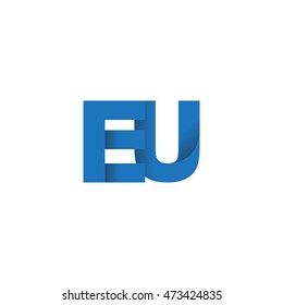 Initial letters EU overlapping fold logo blue