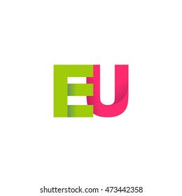 Initial letters EU overlapping fold logo green magenta