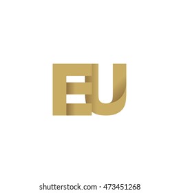 Initial letters EU overlapping fold logo brown gold