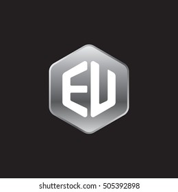 Initial letters EU rounded hexagon shape silver modern logo