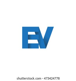 Initial letters EV overlapping fold logo blue