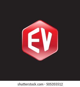 Initial letters EV rounded hexagon shape red modern logo
