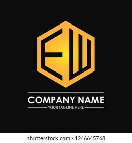 Initial letters EW hexagon shape logo design black gold