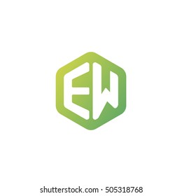 Initial letters EW rounded hexagon shape green simple modern logo
