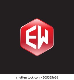 Initial letters EW rounded hexagon shape red modern logo