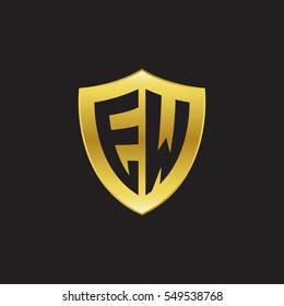 Initial letters EW shield shape gold logo