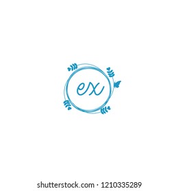 initial letters ex beauty spa logo design, with flower, love and butterfly illustration