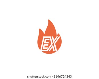 Initial letters EX in fire. Logo vector