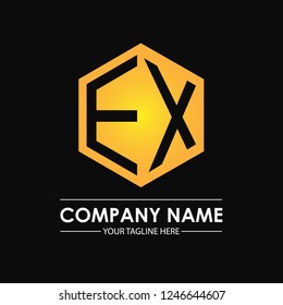 Initial letters EX hexagon shape logo design black gold