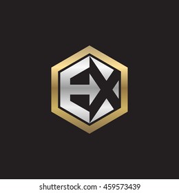 Initial letters EX negative space hexagon shape logo silver gold